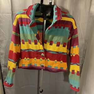 Vtg Painted Pony Cropped Tapestry Blanket Coat‎ Jacket Western Concho Buttons M